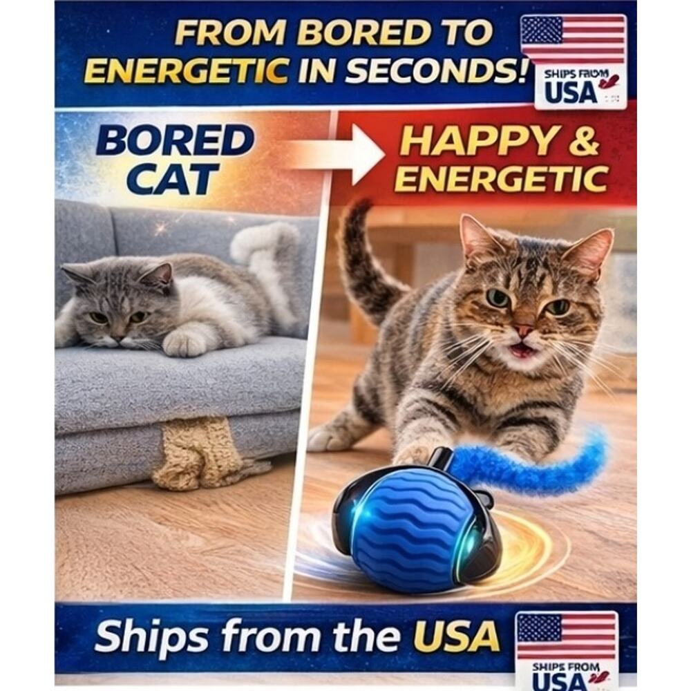 Smart Automatic Cat Toy Ball USB Rechargeable Auto Turn Interactive Pet Toy...